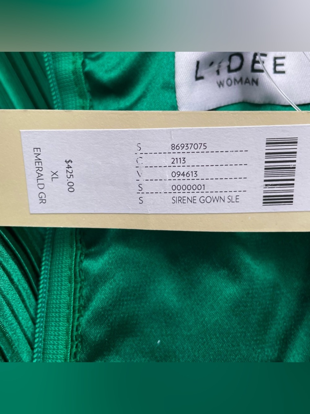 L'IDEE Sirene Plissé Off-Shoulder Puff-Sleeve Column Dress Emerald Green 10 NWT - Picture 12 of 16